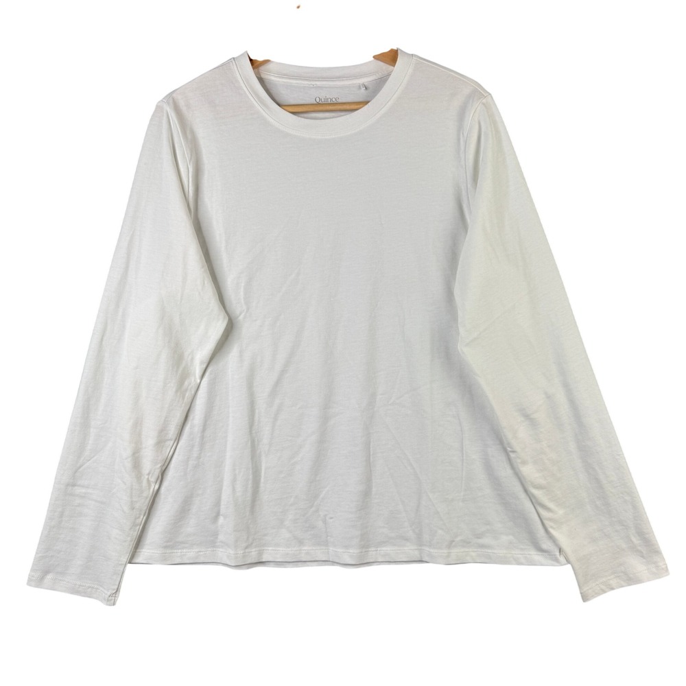 Quince White 100% Organic Cotton Long Sleeve Crew Neck Tee Shirt Large